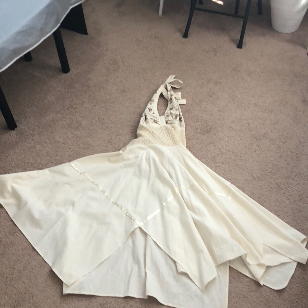Cream embroidered halter dress **NEW**